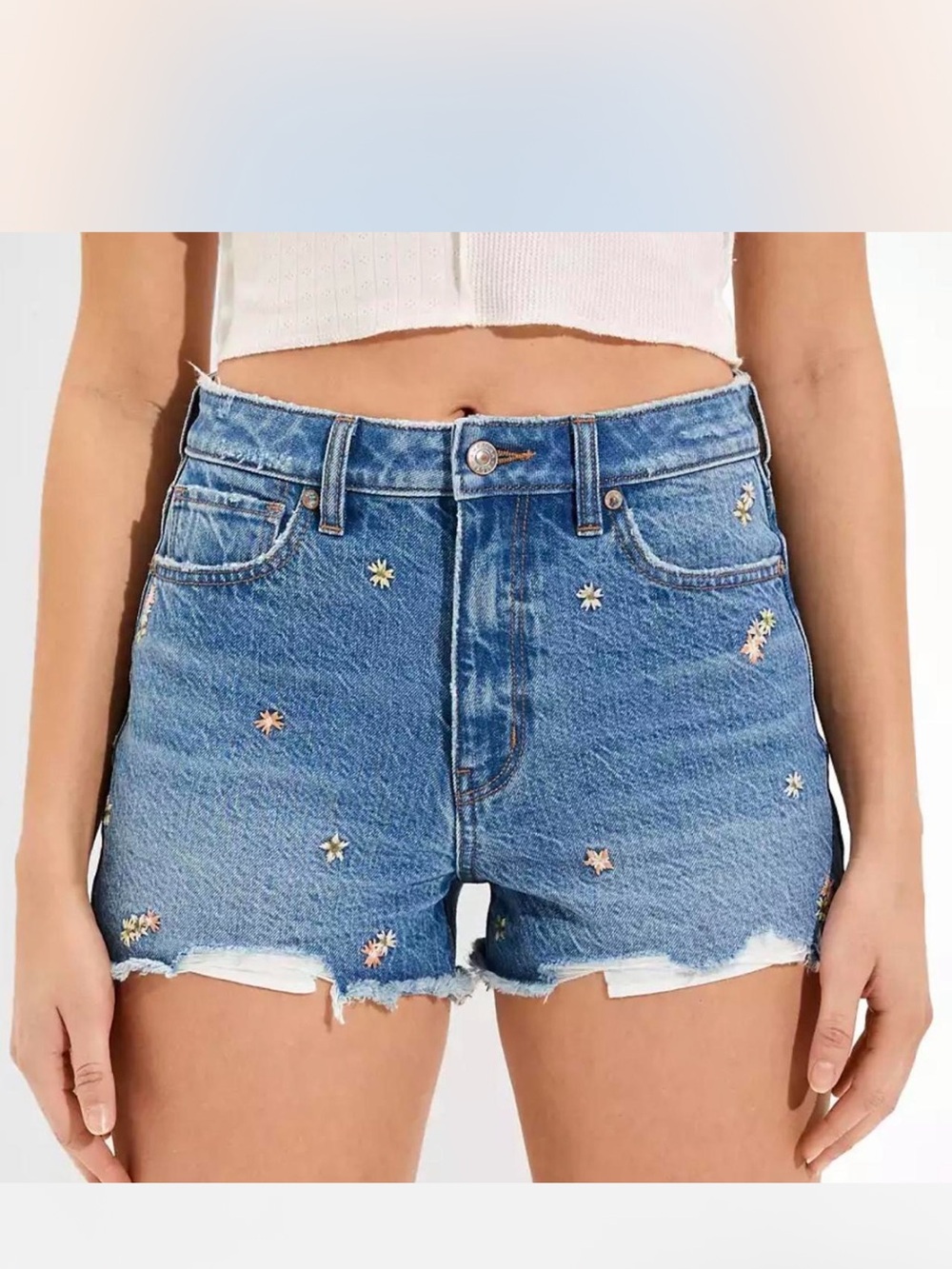 American Eagle cutoff flower embroidered mom shorts size 6